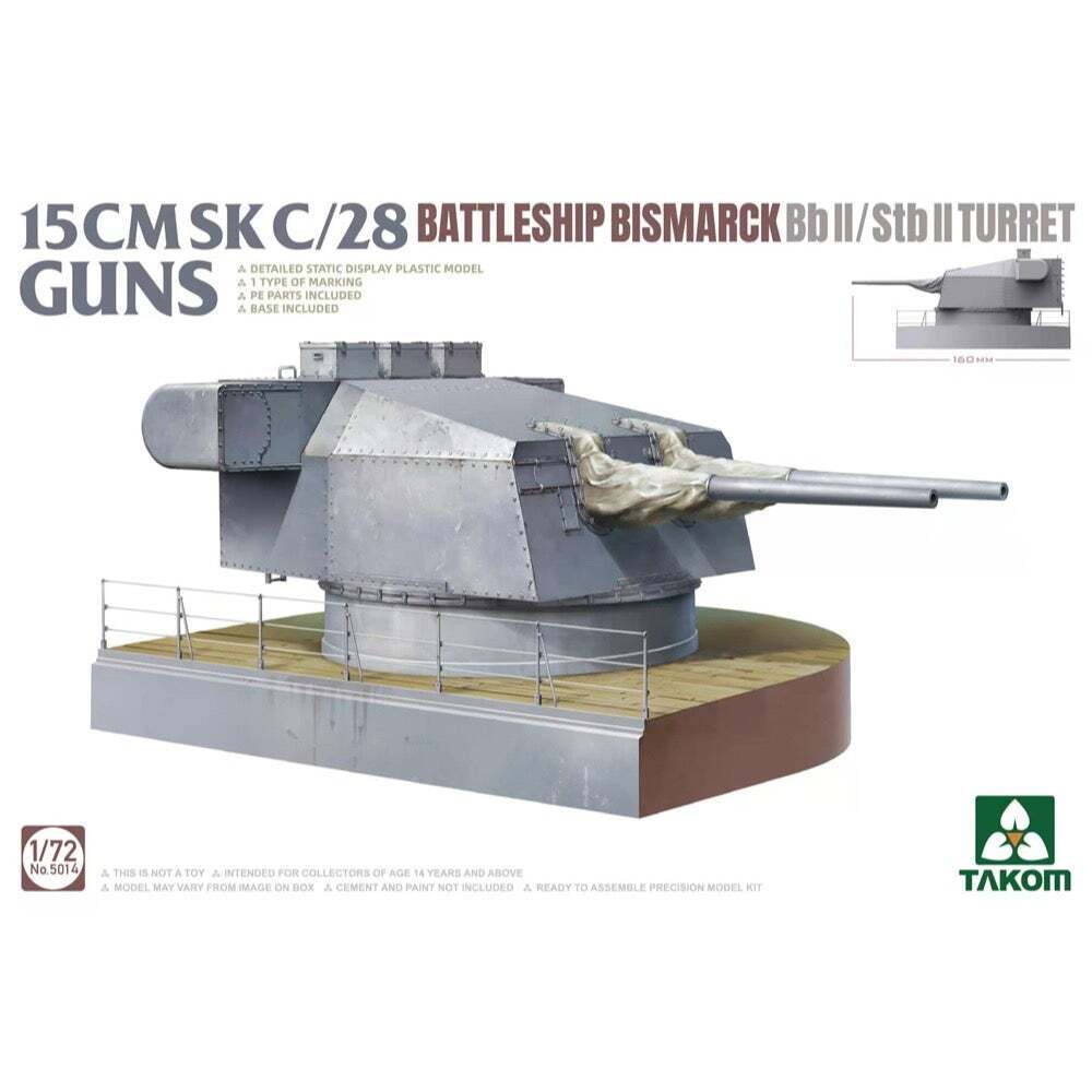 TK5014 Takom 1/72 15 CMSK C/28 Battleship Bismarck BB II/STB II Turret Plastic Model Kit Takom