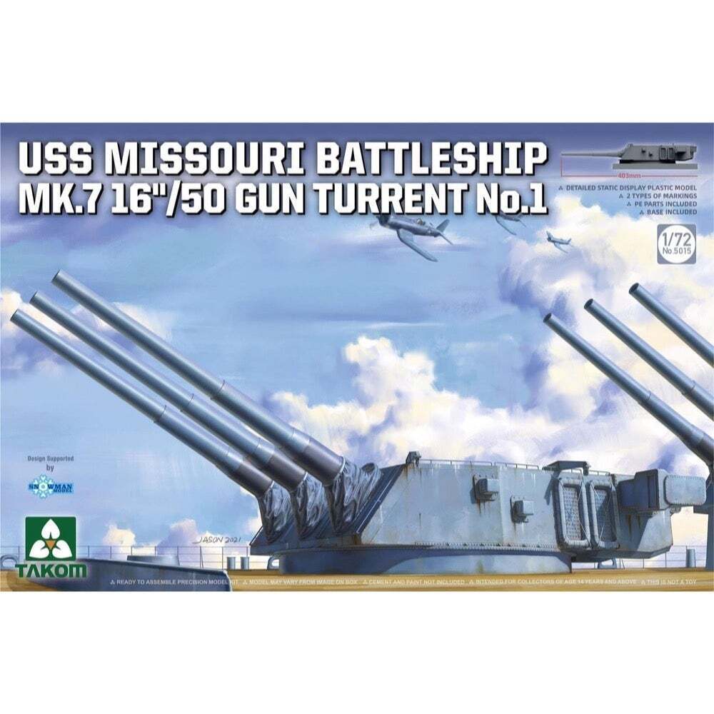TK5015 Takom 1/72 USS Missouri Battleship MK.7 16''/50 Gun Turret No.1 Plastic Model Kit Takom