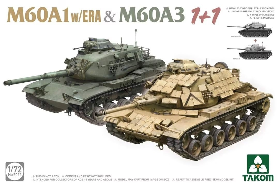TK5022 Takom 1/72 M60A1 w/ERA & M60A3 1+1 Plastic Model Kit Takom