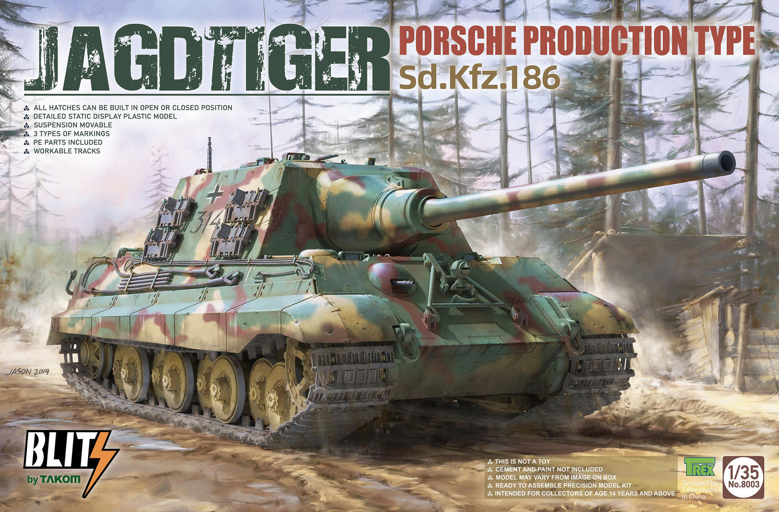 TK8003 Takom 1/35 JAGDTIGER PORSCHE PRODUCTION TYPE Sd.Kfz.186 Plastic Model Kit Takom