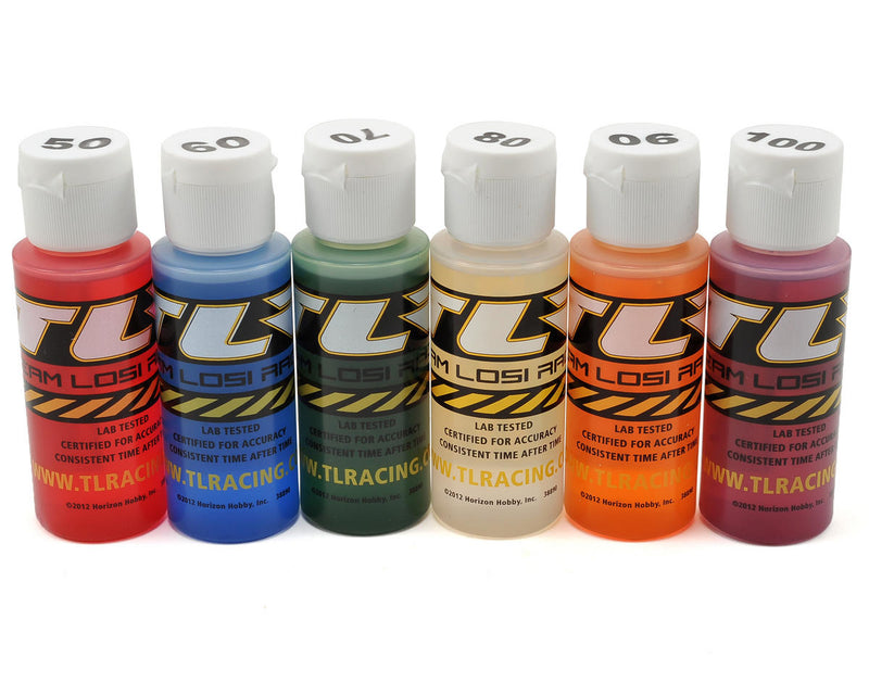 TLR74021 TLR Silicone Shock Oil 2oz 6pk, 50, 60, 70, 80, 90, 100wt