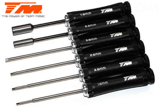 TM117059 6 PIECE SET - Hex Wrench 1.5 / 2 / 2.5 / 3mm HEX screwdrivers and 5.5 / 7.0 socket drivers Team Magic