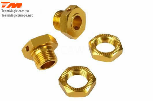 TM505138SGD E6 Alum Gold Serrated wheel nut/adapter Team Magic
