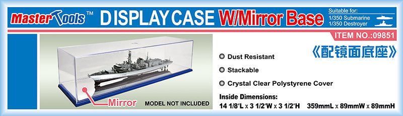 TR09851 Trumpeter 359x89x89mm WxL Display Case w/Mirror Base Trumpeter