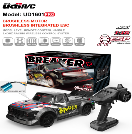 UDI-UD1601-PRO 1:16 2.4G Brushless High Speed Car, 3 Speed mode, Adjustable Electronic stability control, Drift & circuit tyres included UDI