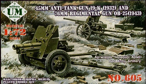 UMMT605 UM-MT 1/72 45mm gun 19-K (1932) & 76mm gun OB.-25 (1943) Plastic Model Kit UM-MT
