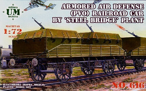 UMMT616 UM-MT 1/72 Armored Air Defense (PVO) Railroad car by steel bridge plant Plastic Model Kit UM-MT