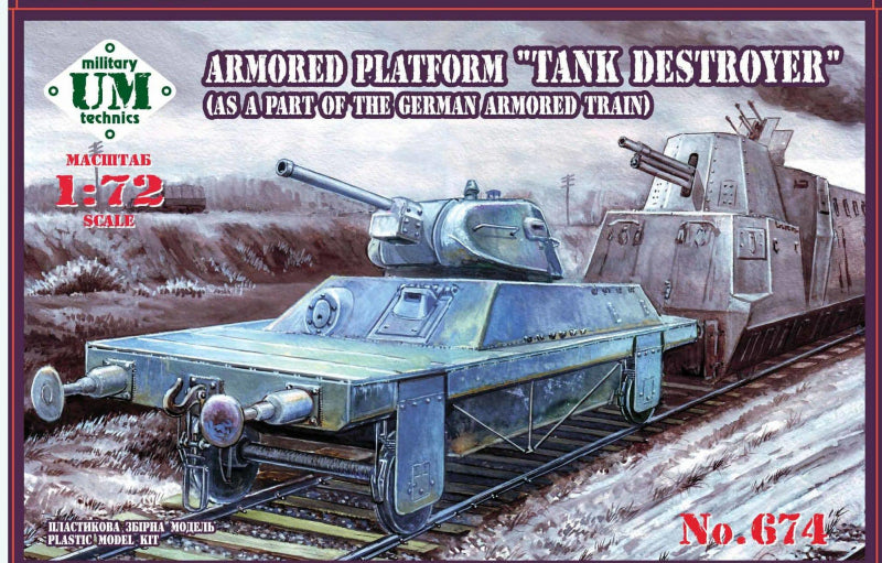 UMMT674 UM-MT 1/72 Armored platform "Tank destroyer " part of German armored train Plastic Model Kit UM-MT
