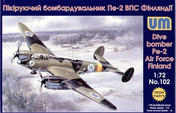 UNIM102 Unimodels 1/72 SOVIET WWII DIVE BOMBER Petlyakov Pe-2, Finnish Air Force Plastic Model Kit Unimodel