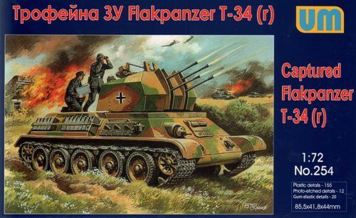 UNIM254 Unimodels 1/72 Captured Flakpanzer T-34 Plastic Model Kit Unimodel