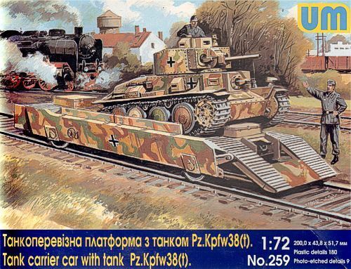 UNIM259 Unimodels 1/72 Tank carrier car with tank Pz.Kpfw 38 Plastic Model Kit