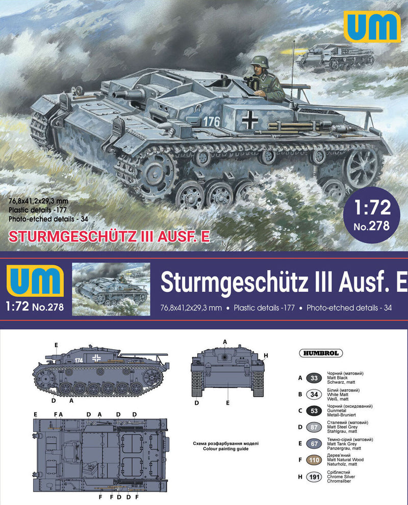 UNIM278 Unimodels 1/72 Sturmgeschutz III Ausf. E Plastic Model Kit