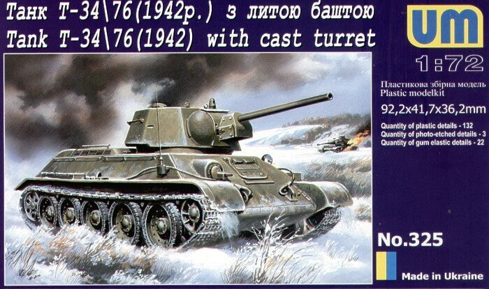 UNIM325 Unimodels 1/72 WWII MEDIUM TANK T-34/76 (model 1942 ) with cast turret Plastic Model Kit Unimodel