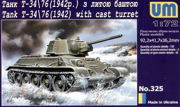 UNIM325 Unimodels 1/72 WWII MEDIUM TANK T-34/76 (model 1942 ) with cast turret Plastic Model Kit