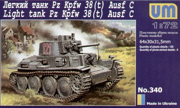 UNIM340 Unimodels 1/72 Light Tank PzKpfw 38 (t) Ausf.C Plastic Model Kit