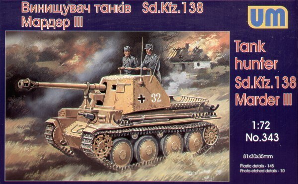 UNIM343 Unimodels 1/72 MARDER III Sd 138 WWII German self-propelled gun Plastic Model Kit