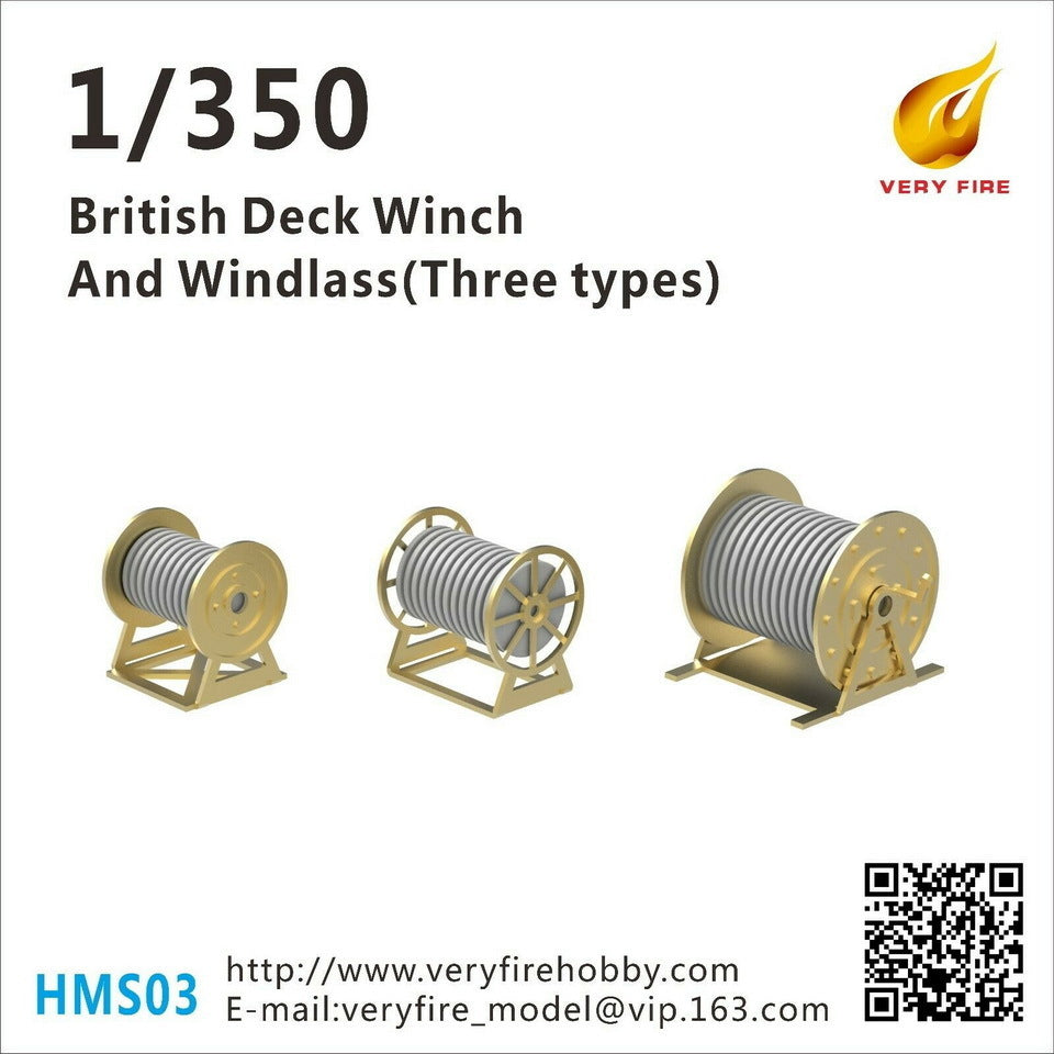 Very Fire 1/350 British deck winch and windlass, 3 types (23 sets) VFHMS03