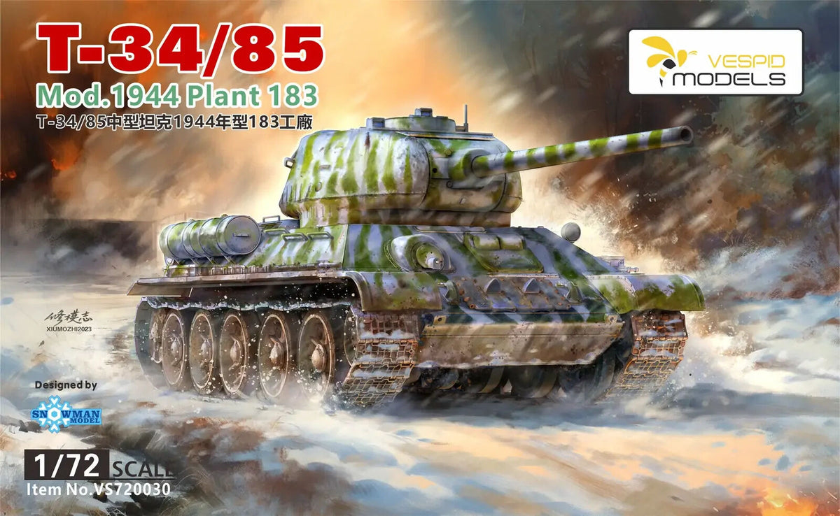 Vespid 1/72 T-34/85 Medium Tank Mod.1944 Plant 183 Plastic Model Kit VS720030