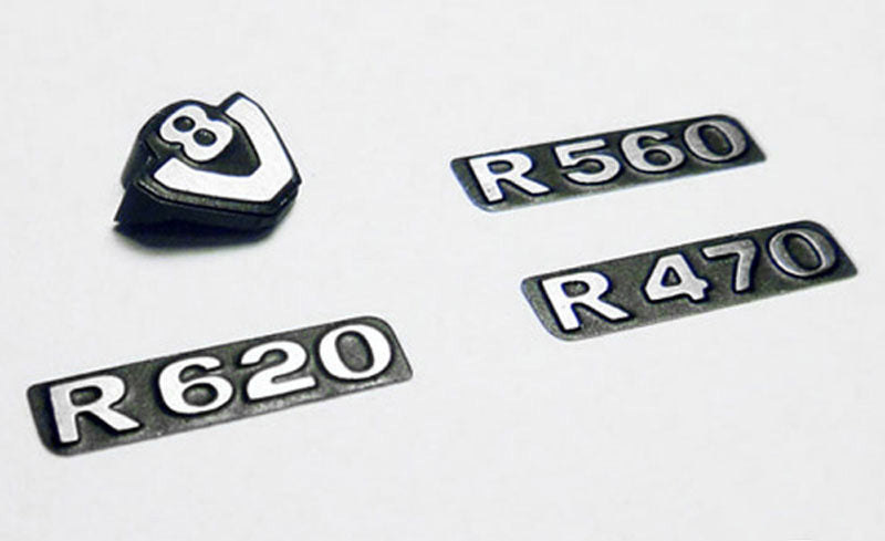 VVV-C0039 Front Metal Grille Logos with v8 for Tamiya 1/14 Scania RC 4WD