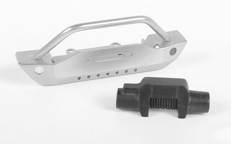 VVV-C0584 Steel Stinger Front Bumper W/Plastic Winch for 1/18 Gelande II RTR W/Black Rock Body (Silver) RC 4WD