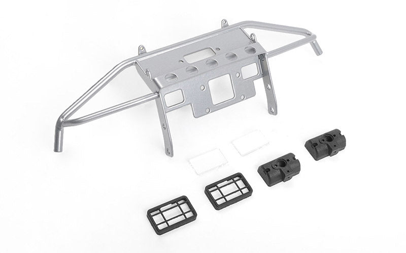 VVV-C0929 Guardian Steel Front Winch Bumper w/ Lights for Axial 1/10 SCX10 II UMG10 (Silver) RC 4WD