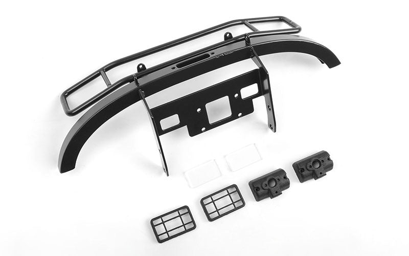 VVV-C0934 Ranch Steel Front Winch Bumper w/ Lights for Axial 1/10 SCX10 II UMG10 (Black) RC 4WD
