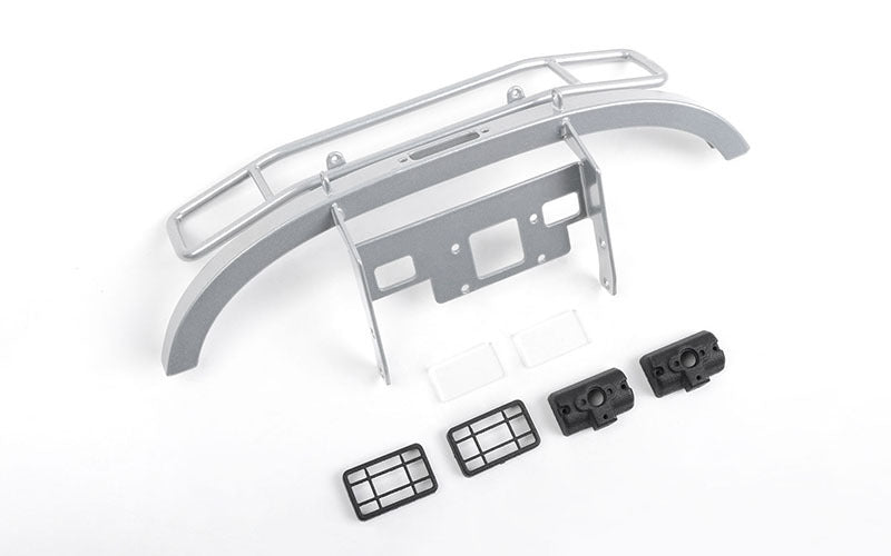 VVV-C0935 Ranch Steel Front Winch Bumper w/ Lights for Axial 1/10 SCX10 II UMG10 (Silver) RC 4WD