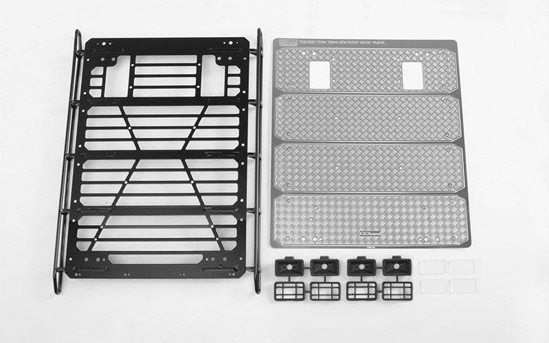 VVV-C1000 Command Roof Rack w/ Diamond Plate & 4x Square Lights for Traxxas TRX-4 Mercedes-Benz G-500 (Style A) RC 4WD