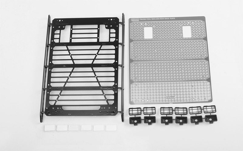 VVV-C1001 Command Roof Rack w/ Diamond Plate & 6x Square Lights for Traxxas TRX-4 Mercedes-Benz G-500 (Style A) RC 4WD