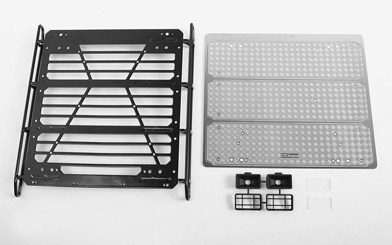 VVV-C1003 Command Roof Rack w/ Diamond Plate & 2x Square Lights for Traxxas Mercedes-Benz G 63 AMG 6x6 (Style B) RC 4WD