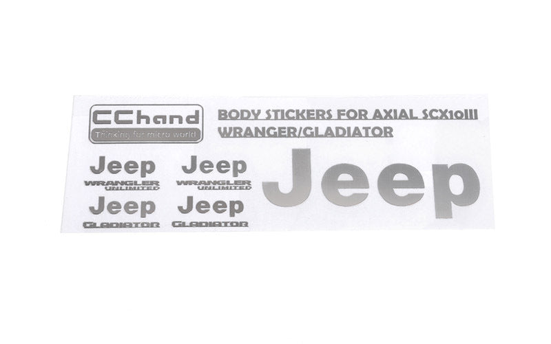 VVV-C1136 Metal Logo Decal Sheet for Axial 1/10 SCX10 III Jeep (Gladiator/Wrangler) (Silver) RC 4WD