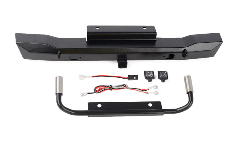 VVV-C1303 Eon Metal Rear hitch Bumper w/LED and Dual Exhaust for Axial SCX6 JEEP Wrangler JLU RC 4WD