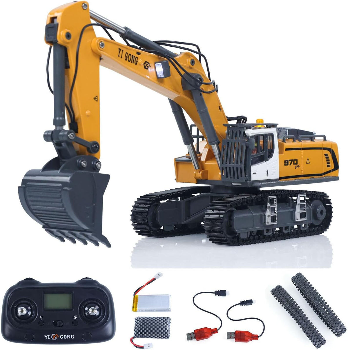 Yi Gong 1/50 R/C Screw Excavator (Soft Rubber Tracks + Black Metal Tracks) YG970-PRO