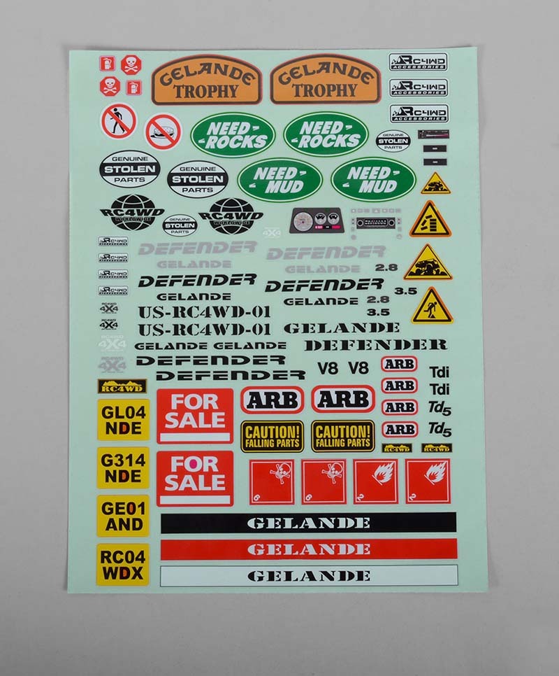 Z-B0038 Gelande II Decal Sheet for D90/D110 Hard Plastic Body Kit RC 4WD