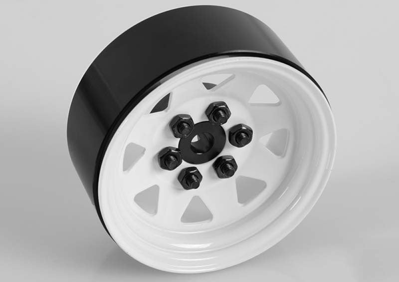 Z-W0128 6 Lug Wagon 1.9" Steel Stamped Beadlock Wheels (White) RC 4WD