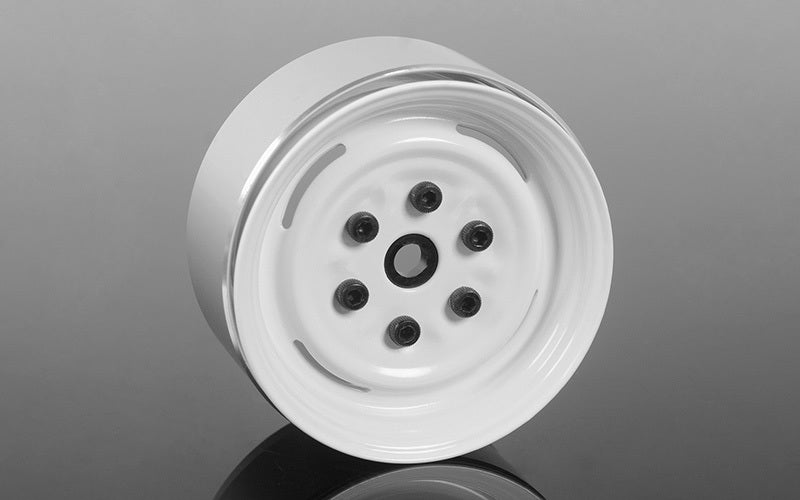 Z-W0288 Vintage Yota 6 Lug Stamped Steel 1.55" Beadlock Wheels (White) RC 4WD