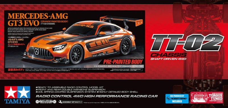 Tamiya 47519 Mercedes-AMG GT3 Evo 1/10 Orange Painted Body Shell TT-02  [47519]