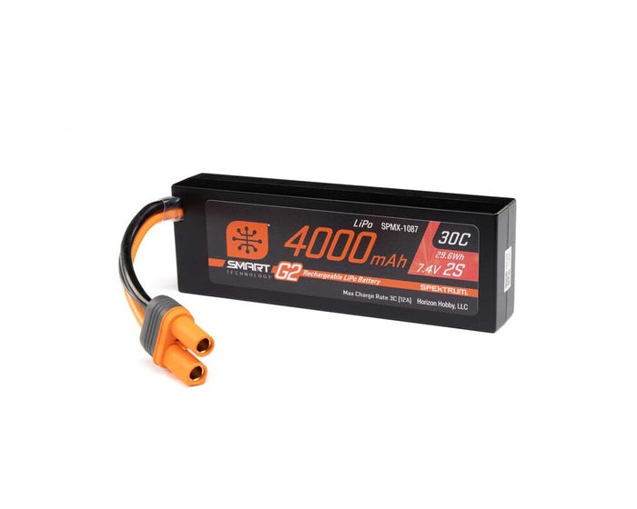 Spektrum 7.4V 4000mAh 2S 30C Smart G2 Hard Case LiPo Battery with IC5 Connector