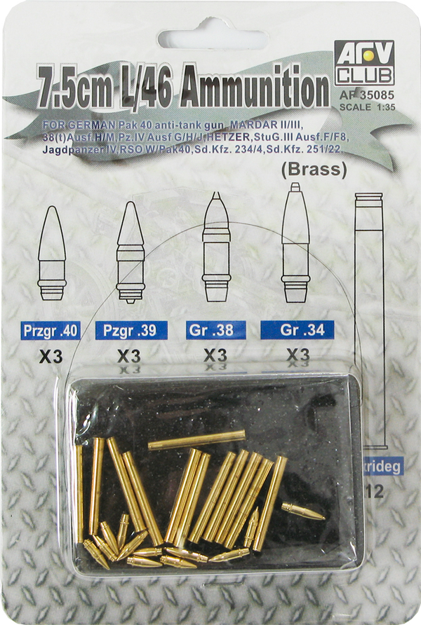AFV Club AF35085 1/35 German 7.5cm/L46 Ammunition (Brass) Plastic Model Kit