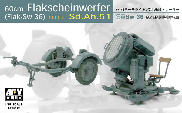 AFV Club AF35125 1/35 German SW-36 60cm Searchlight/With Sd.Ah.51 Trailer Plastic Model Kit