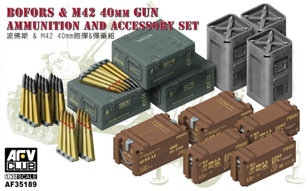 AFV Club AF35189 1/35 Bofors & M42 40mm Gun Ammunition And Accessory Set Plastic Model Kit