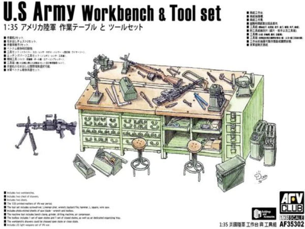 AFV Club AF35302 U.S. Army Workbench & Tool set Plastic Model Kit