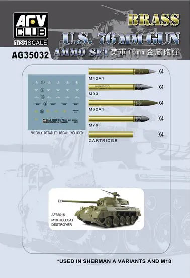 AFV Club AG35032 1/35 U.S. 76mm Gun Ammo Set (Brass) Plastic Model Kit AFV