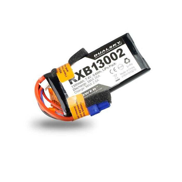 Dualsky 1300mah 2S 7.4v 25C LiPo Receiver Battery with Servo Connector