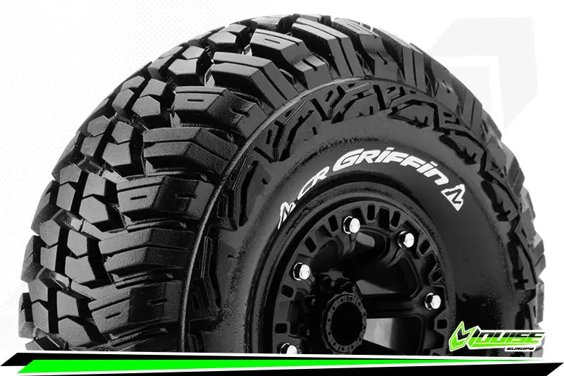 CR-GRIFFIN - 1-10 Crawler Tire Set - Mounted - Super Soft - Black 2.2 Wheels - Hex 12mm Louise