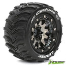 MT-CYCLONE Monster Truck MFT Tires on Black-Chrome 0-Offset Bead-Lock Wheels Louise