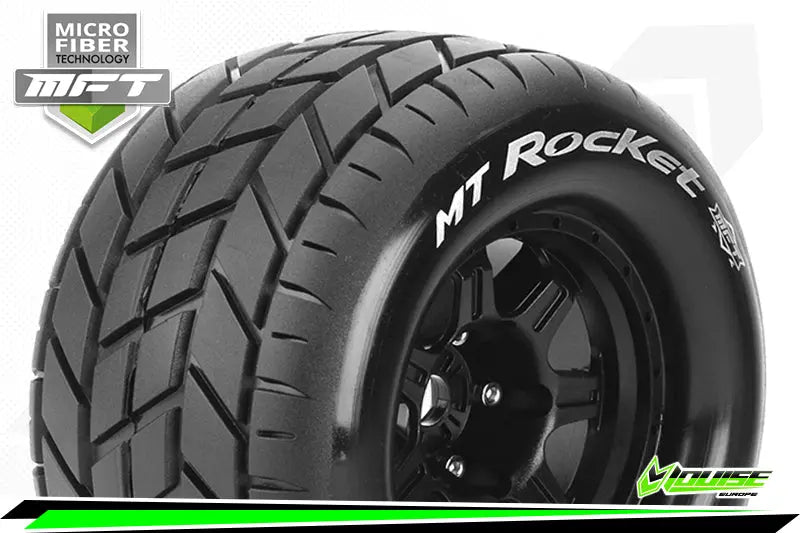 MFT 1/8 MT-ROCKET MONSTER TRUCK TIRE SPORT / 1/2 OFFSET BLACK RIM HEX 17mm / MOUNTED Louise