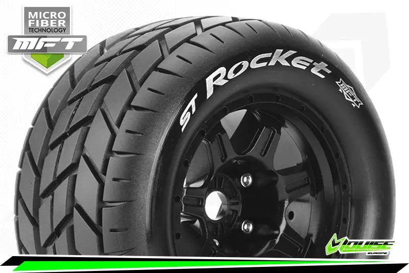 MFT 1/8 ST-ROCKET STADIUM TRUCK TIRE SPORT / 0 OFFSET BLACK RIM HEX 17mm / MOUNTED Louise